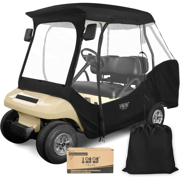 10L0L Golf Cart 4 Passenger Driving Enclosures for Club Car DS ,600D Waterproof Snowproof Golf Cart Rain Cover, Black