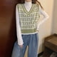 thumbnail image 3 of Chaleco de punto Mujer Estudiante Sin mangas Cuello en V Suéter a cuadros Top Causal, Verde seitruly AP001447-01B, 3 of 7
