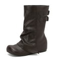 thumbnail image 6 of Viluyesy Womens Mid Calf Boots, Hidden Heel Fashion Buckle Square Toe Flodover Slouch Boots Brown, 6 of 8