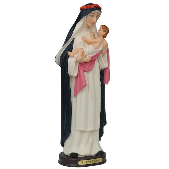 Virgen Rosa De Lima 12" Patrona Del Perú Religiosa Dominica Que se Consagró a Dios Desde Joven, Resin Religious Figure Rose of Lima