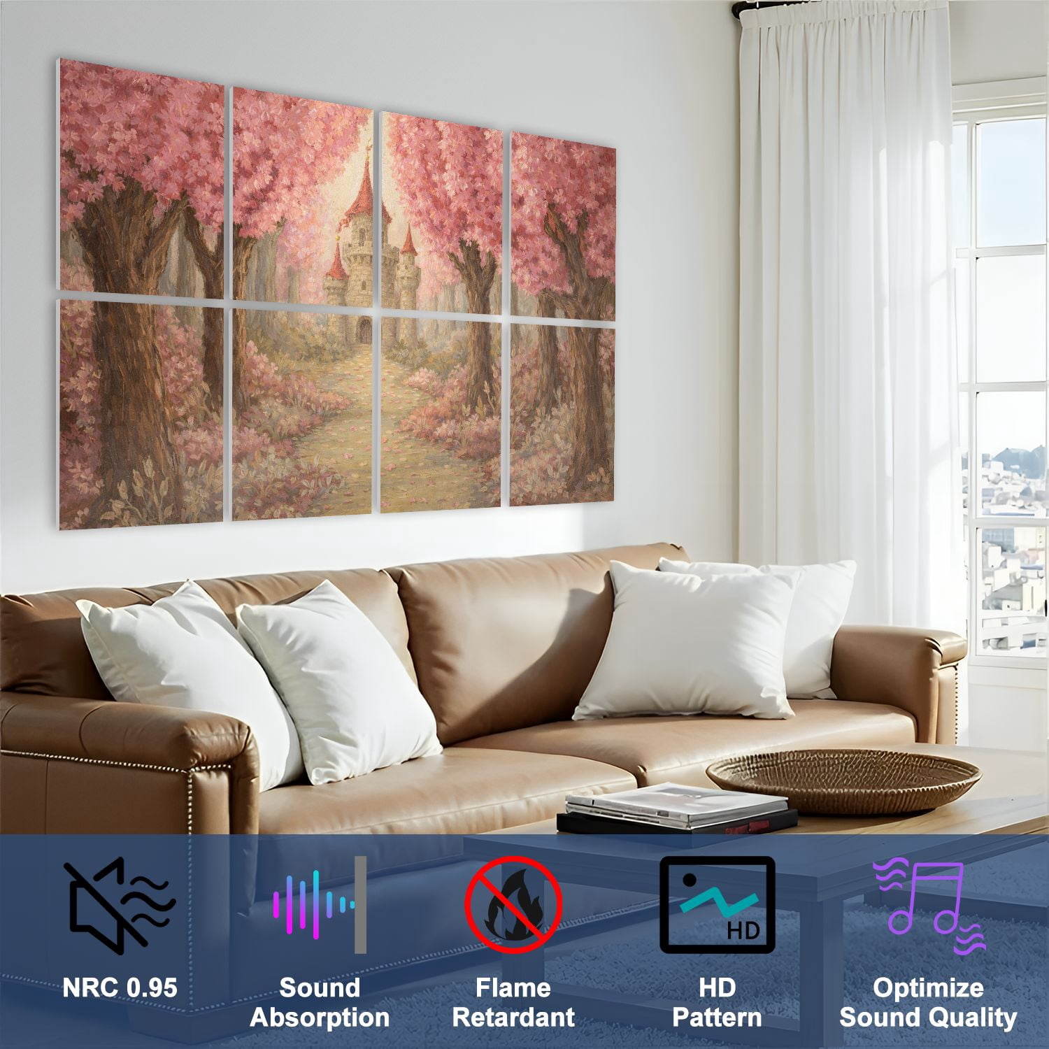 Rustic Farmhouse 8 Pack Art Acoustic Panels Sound Absorbing Fantasy landscape magic fairy tale princess castle Decorative Soundproof Wall Panels Self Adhesive for Nursery Game Room Bedroom 48"x32"