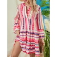 thumbnail image 4 of Yunliwuli Women Flowy Dress Casual Contrast Color Loose V Neck Long Sleeve Party Dress for Beach Cocktail Club Streetwear, 4 of 9