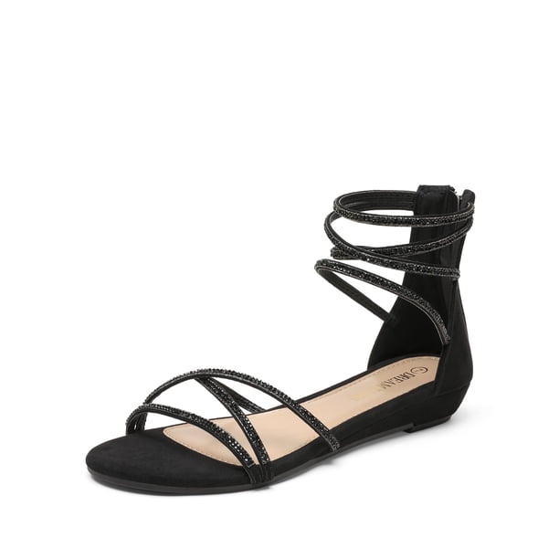 Sandalias planas con tiras al tobillo y pedrería para mujer DREAM PAIRS WEITZ talla 8.5