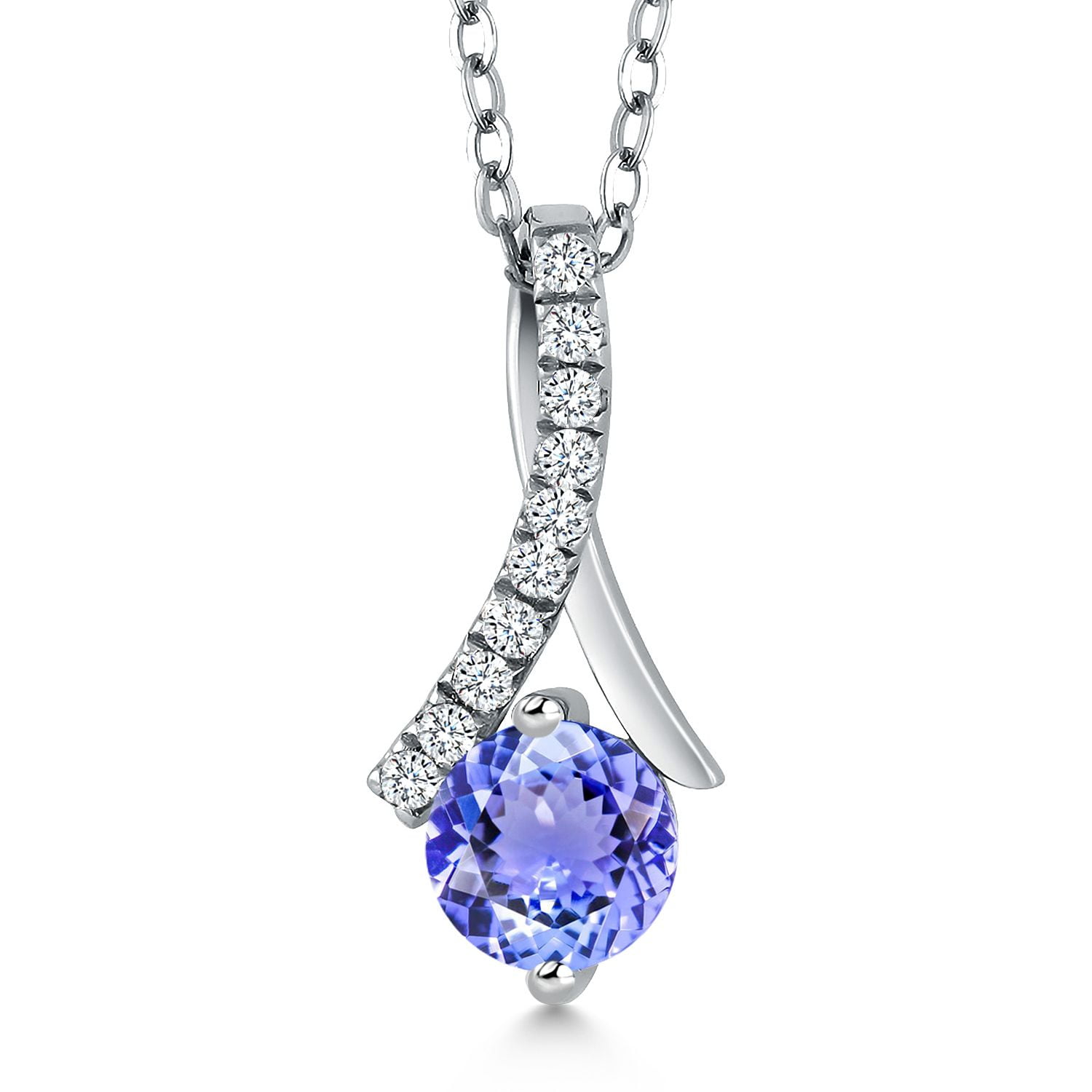 Gem Stone King 925 Sterling Silver Tanzanite Pendant Necklace for Women (1.05 Cttw, Gemstone Birthstone, Round 6MM, With 18 inch Silver Chain)