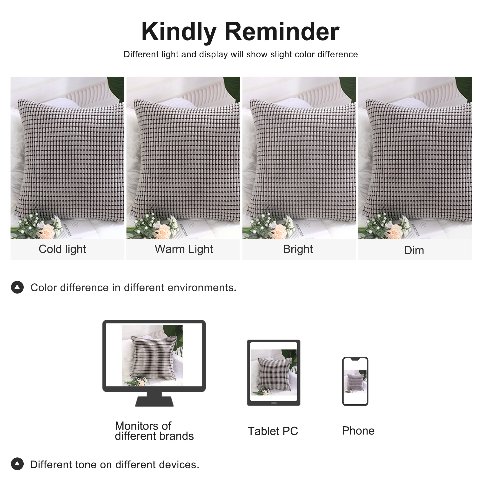Unique Bargains Texture Solid Decorative Throw Pillow Cover Grey Brown 20" x 20"