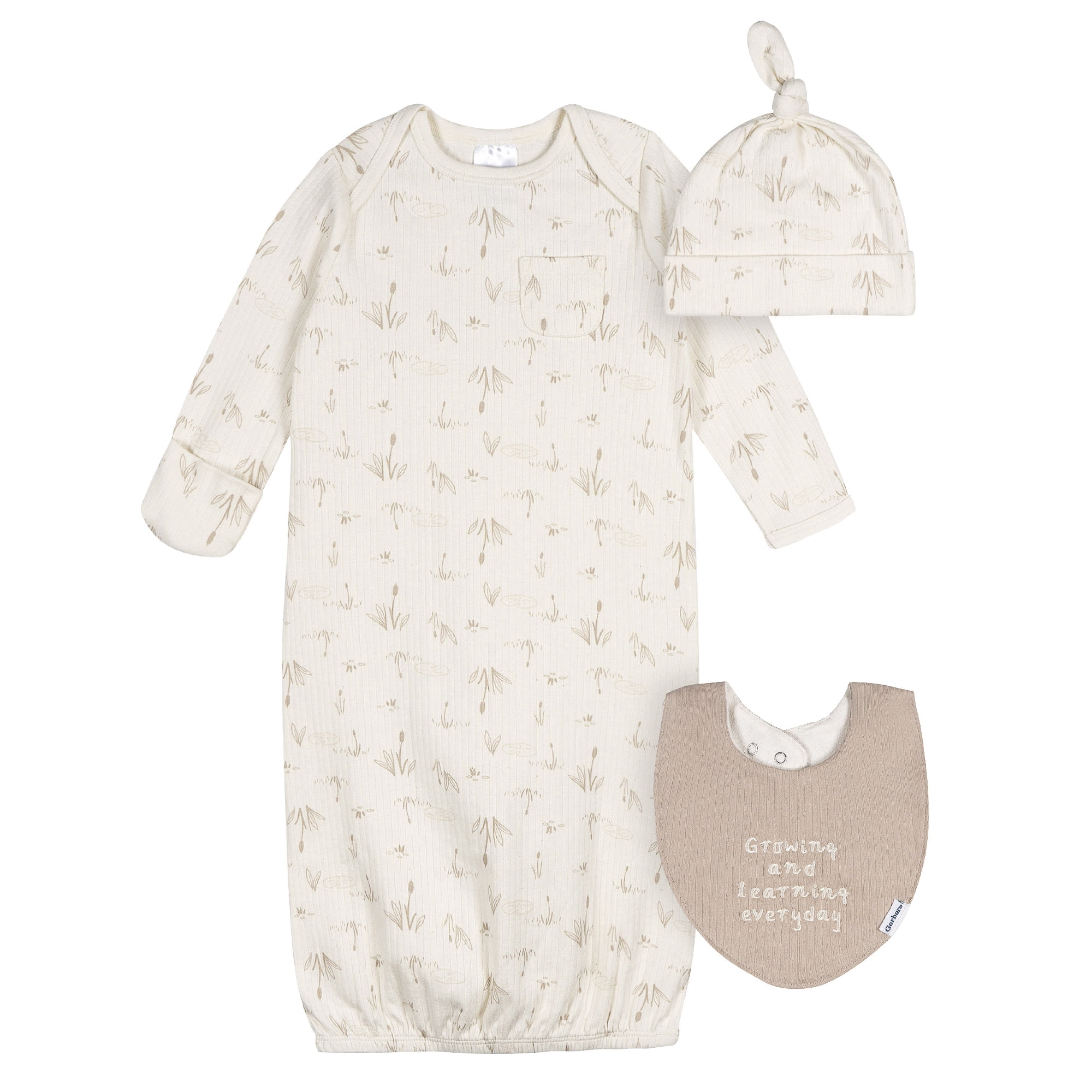 Gerber Baby Neutral 3pc Gown Set, Sizes (0-6 Months)
