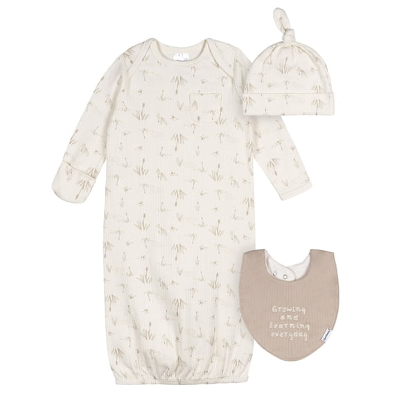 Gerber Baby Neutral 3pc Gown Set, Sizes (0-6 Months)