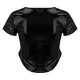 thumbnail image 4 of Prolriy Summer Tops for Women 2024 Women's Solid Color Reflective Shiny Metallic Round Neck Short Sleeve Crop Top T Shirt Womens Tops Black L, 4 of 8