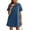 Blue, variant on Women Summer Denim Dress Short Sleeve Button Down Collared Loose Fit Casual Jean Mini Dress