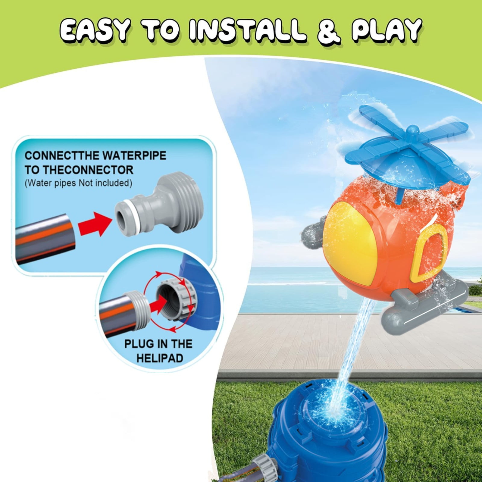 Outdoor Sprinkler Water Play Toy for Kids, Lifting Helicopter Water Spray Toy for Backyard Lawn Swimming Pool, Summer Carnival Water Game Toys for Boys Girls