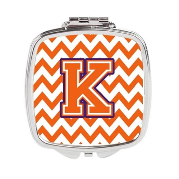 Carolines Treasures  Letter K Chevron Orange & Regalia Compact Mirror - Orange & Regalia