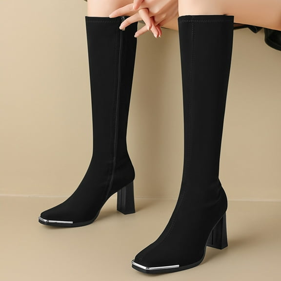 Wowcloth Knee-High Boots for Women – Comfortable Chunky Heel with Metal Decoration & Thick Platform for Autumn/Winter, Retro Chic Casual Boots