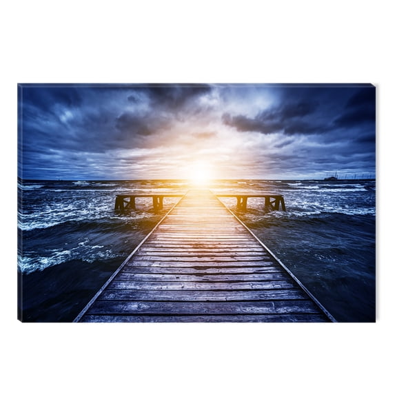 Startonight Canvas Wall Art Dark Blue Décor and Light Sunrise Beach, Dual View Surprise Artwork Modern Framed Ready to Hang Wall Art 100% Original Art Painting 23.62 X 35.43 inch