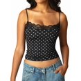 thumbnail image 3 of Women'S Lace Y2K Square Neck Strap Tank Top Sleeveless Going Out Party Club Basic Shirt Black Polka Dots S, 3 of 8