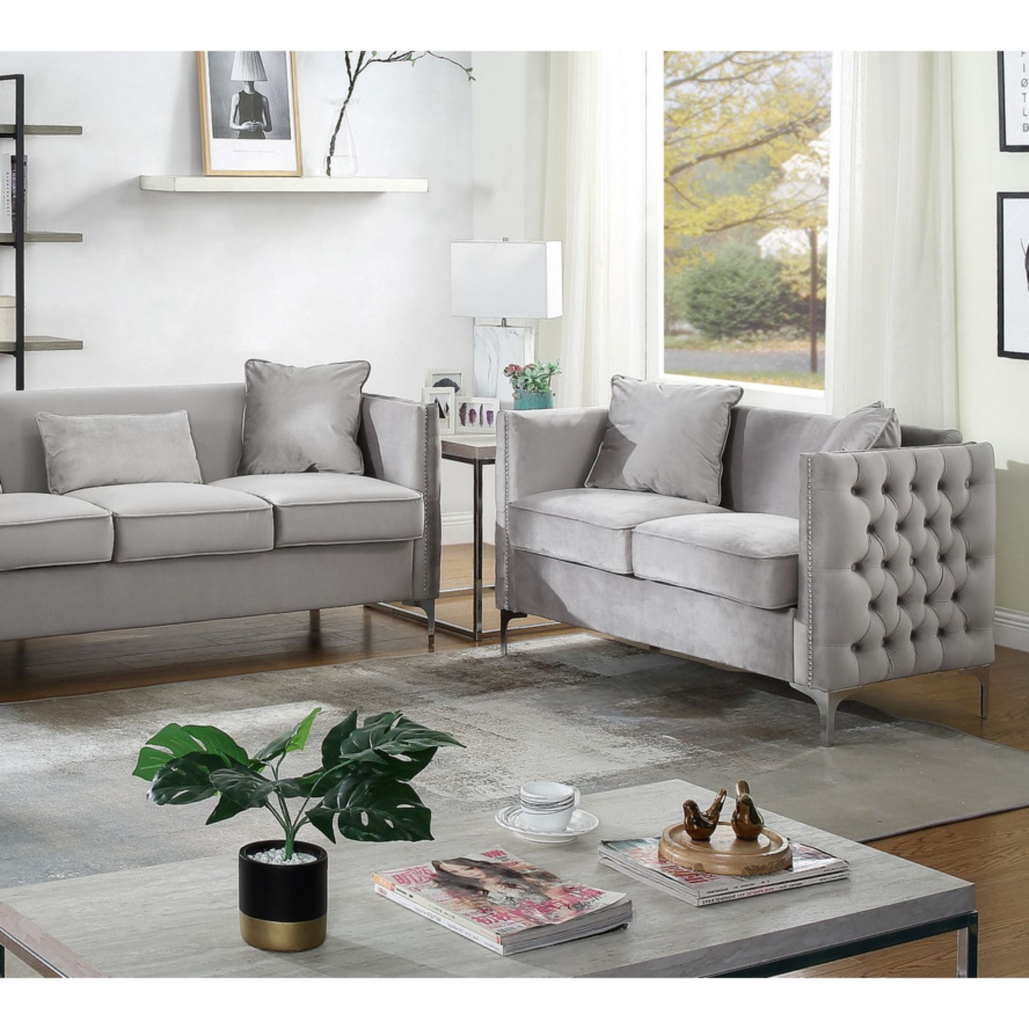 Contemporary Home Living 4.25' Iron Gray Solid Velvet Modern Style