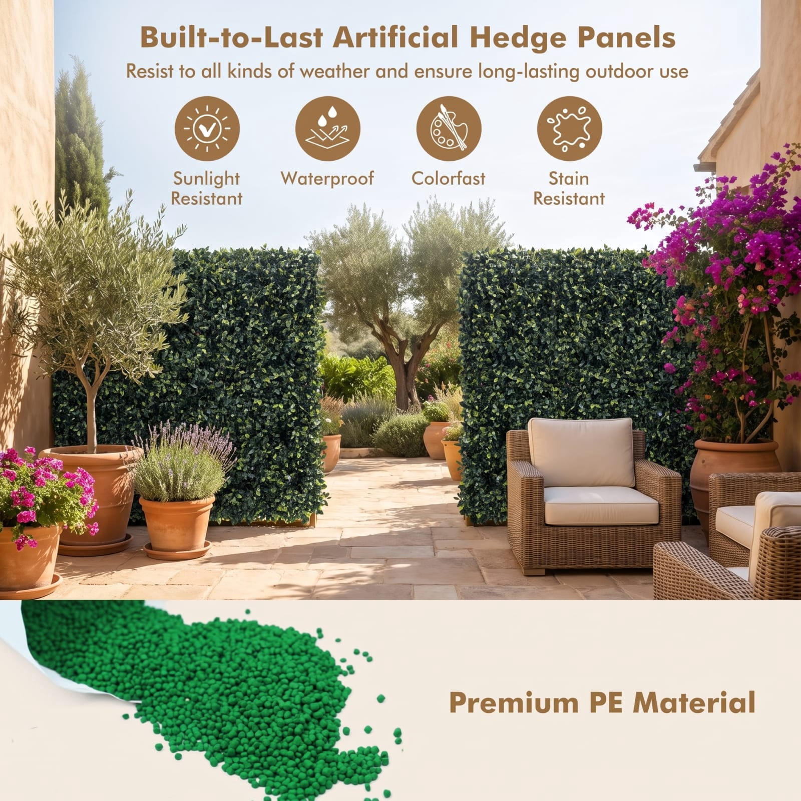 Vebreda Artificial Plant Decor, 12 Pieces Artificial Peanut Leaf Hedges Panels, High-density Peanut Leaf Panel, Long-lasting and Bright Color