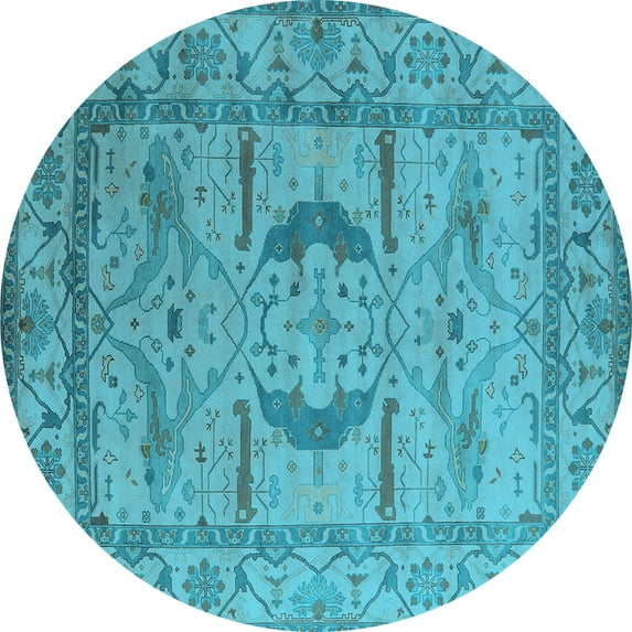 Ahgly Company Indoor Round Oriental Light Blue Industrial Area Rugs, 3' Round