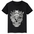 thumbnail image 4 of Ropa infantil con estampado de calavera de gato, camiseta de algodón de verano para niños y niñas, ropa infantil personalizada de manga corta negra, 4 of 5