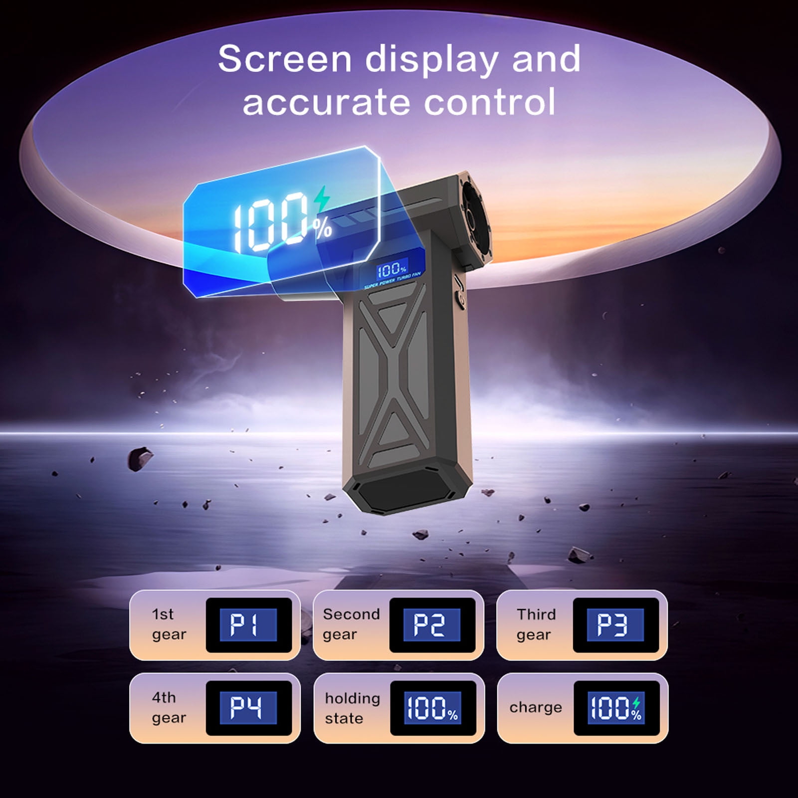 YiJuHui High Power Portable Snow Blower, Electric Air Duster with LED Display & 4 Speeds, 4000mAh Cordless Blower for Car Interior, Computer, Keyboard, Electronics Cleaning, Multi Nozzles Included