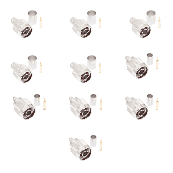 N Male Crimp Connector for RG214 & RG9B/U Coaxial Cable – RF Coax Connector – 10 Pcs Pack
