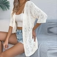 thumbnail image 3 of FAIWAD Short Sleeve Cardigan for Women Hollow Out Crochet Solid Color Boho Cardigans Lightweight Open Front Outwear, 3 of 9