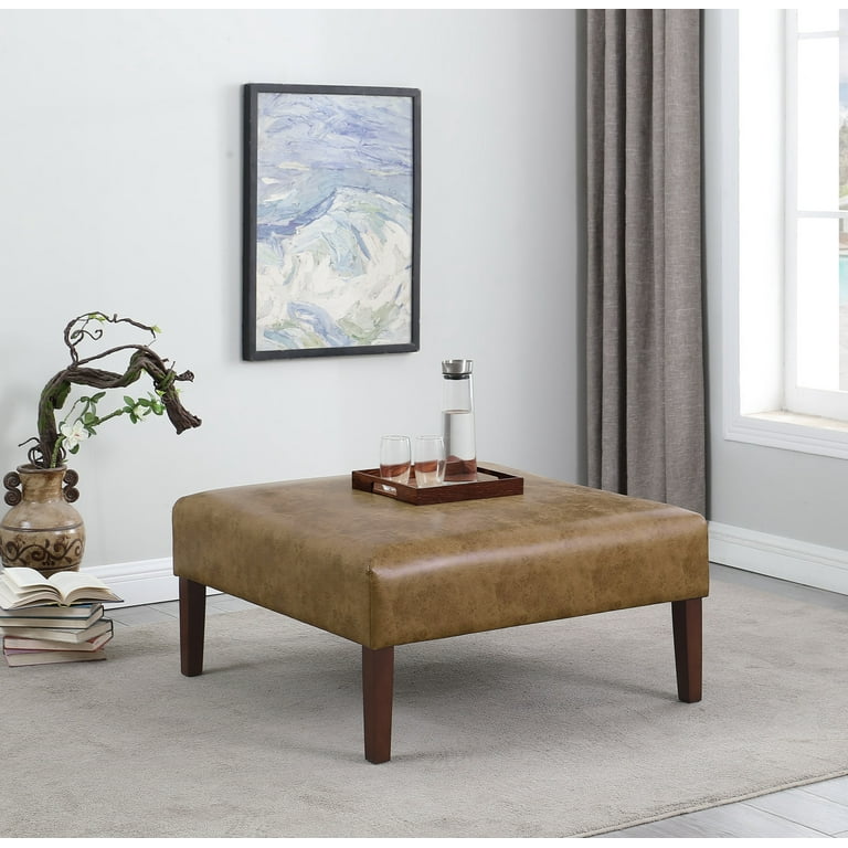 Light brown leather ottoman with storage deals