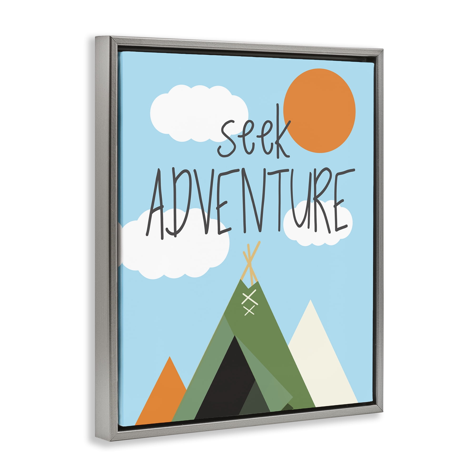 Stupell Industries Seek Adventure with Tent Text & Numbers Painting Gray Floater Framed Canvas Art Print Wall Art, 17 x 21