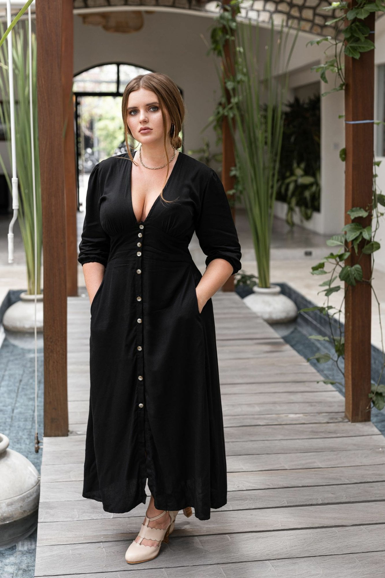 DressBarn Women's Black Whisper Light V-Neck Maxi Dress - S - Walmart.com