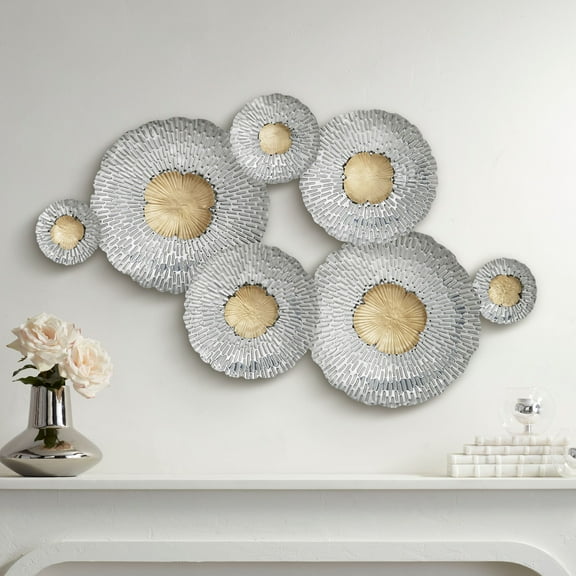 Dahlia Studios Silver and Gold Fan 39" Wide Metal Wall Art