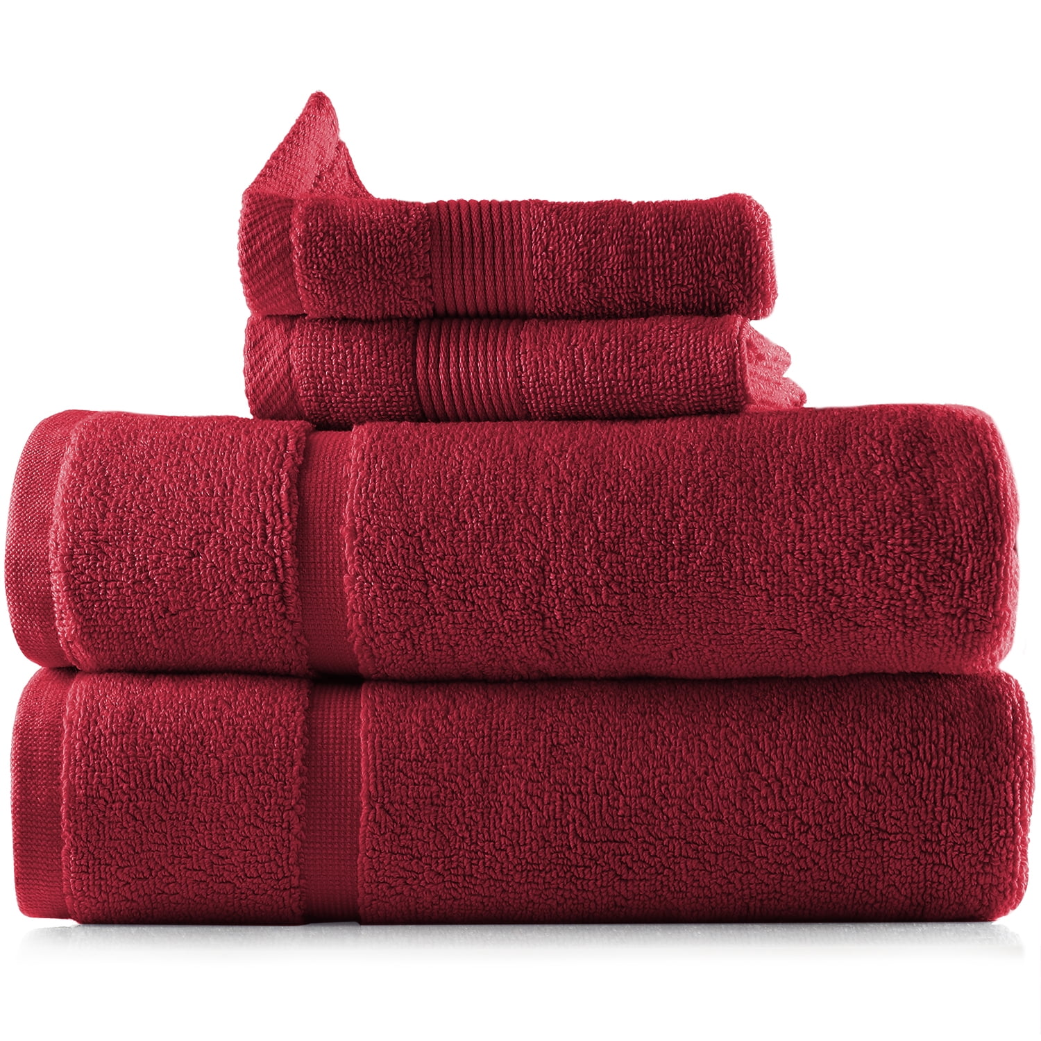 Clara Clark Bath Towels Set, 100% Cotton Luxury Softness 4 Pc Set, Red