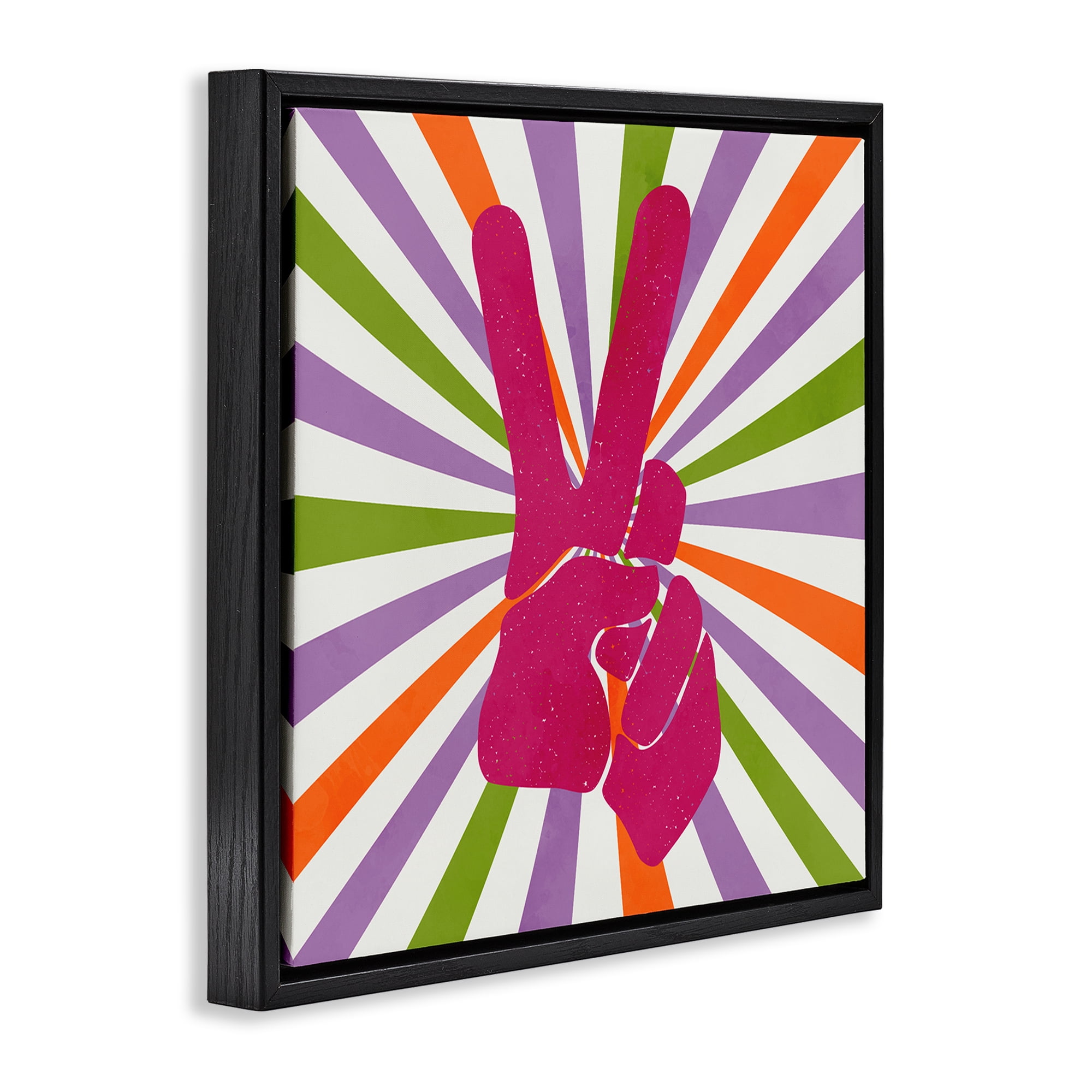 Stupell Industries Peace Sign on Stripes Abstract Painting Black Floater Framed Canvas Art Print Wall Art, 18 x 18