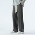 thumbnail image 2 of Zylarhe Casual Pants for Men Men's Solid Color Loose Sag Straight Leg Wide Leg Pants Casual Sweatpants Nonslip Band, 2 of 5