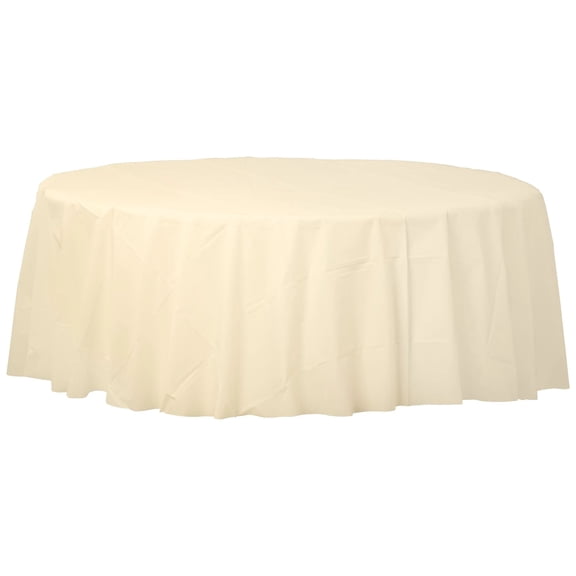 Amscan Vanilla Creme Round Flannel Back Table Cover – 84" Round, 2 Count