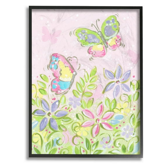 The Stupell Home Decor Collection Pastel Butterflies and Flowers Framed Texturized Art