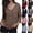 Brown, variant on Women's V Neck 3/4 Sleeve Knit Sweater, Casual Loose Acrylic Pullover with Chest Pocket, Solid Color