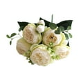 thumbnail image 3 of CoudarTitie Artificial Faux Rose Bouquet, Elegant 5 Flower Heads Artificial Roses for Indoor White Green, 3 of 9