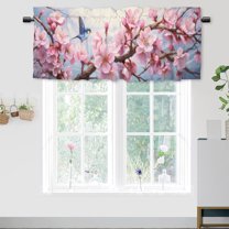 Cherry Blossom Hummingbird Kitchen Valance Curtain Rod Pocket Japanese Asian Watercolor Pink Floral Thermal Insulated Room Darkening Curtain for Dinning Room 54 by 18 in, 1 Panel
