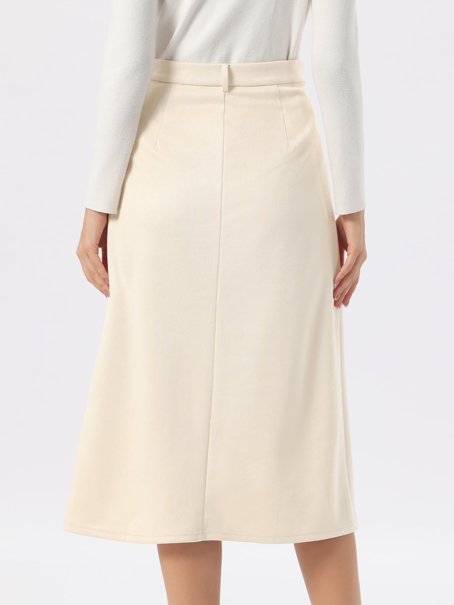 DARING DIVA Women's Faux Suede A Line Midi Skirt with Pockets Large Beige