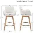 thumbnail image 3 of Zesthouse 26.6" Modern Bar Stools, Swivel Single Counter Height Chairs for Kitchen Island, Upholstered Boucle Barstools with Barrel Back, Arms and Wood Legs, Sherpa Fabric Kitchen Bar Chair, White, 3 of 9