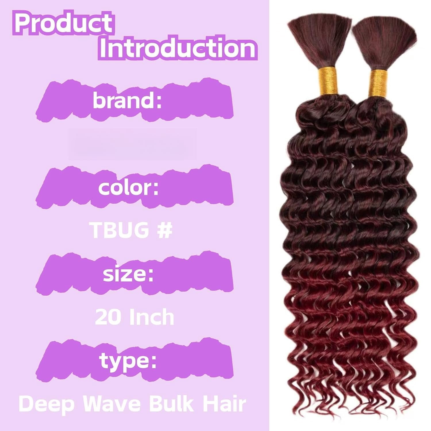 Deep Braiding Hair for Black Women Deep Wave Bulk Hair for Braiding 20inch 150g for Deep Wave Braiding Hair Extensions Synthetic  Braiding Hair for Boho Braids No Weft (TBUG 2Pack)
