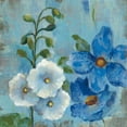 thumbnail image 2 of Vassileva, Silvia 15x15 Black Ornate Wood Framed with Double Matting Museum Art Print Titled - Hollyhocks and Blue Flowers I, 2 of 4