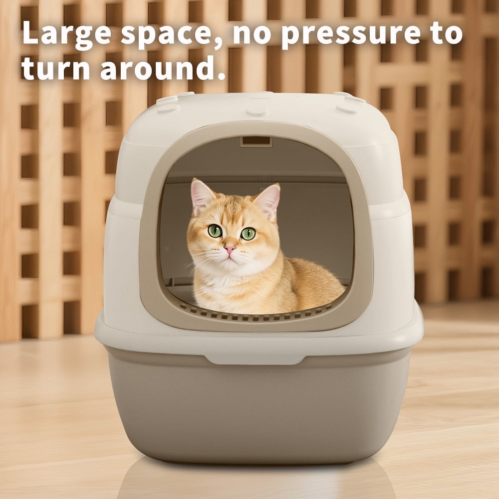 Fully Enclosed Cat Litter Box with Flip-Top Lid, Large Anti-Scatter Design, Odor Control, Spacious Toilet for Cats