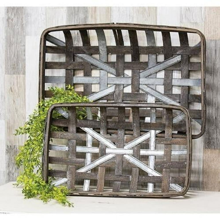 large rectangle tobacco basket CWI Gifts Gray Wash Rectangle Tobacco Baskets w/Metal Strips 2/Set, Multi
