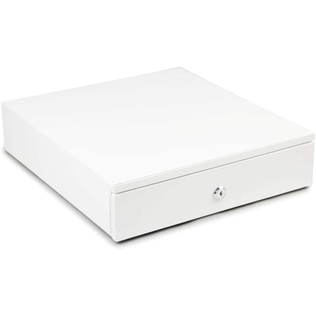 Syson POS White 13" Automatic Cash Drawer with Removable Coin Tray 4 Bill/ 4 Coin, RJ11 Cable, 2 Keys, Compatible POS Receipt Printer