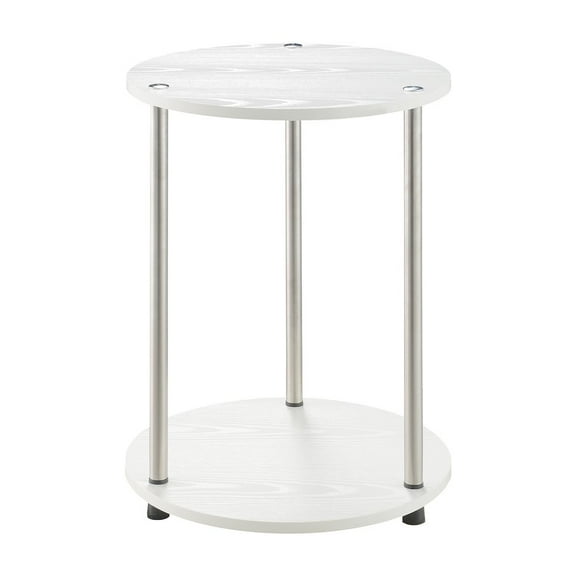 Designs2Go No Tools Two-Tier Round End Table in White Faux Marble Wood Finish