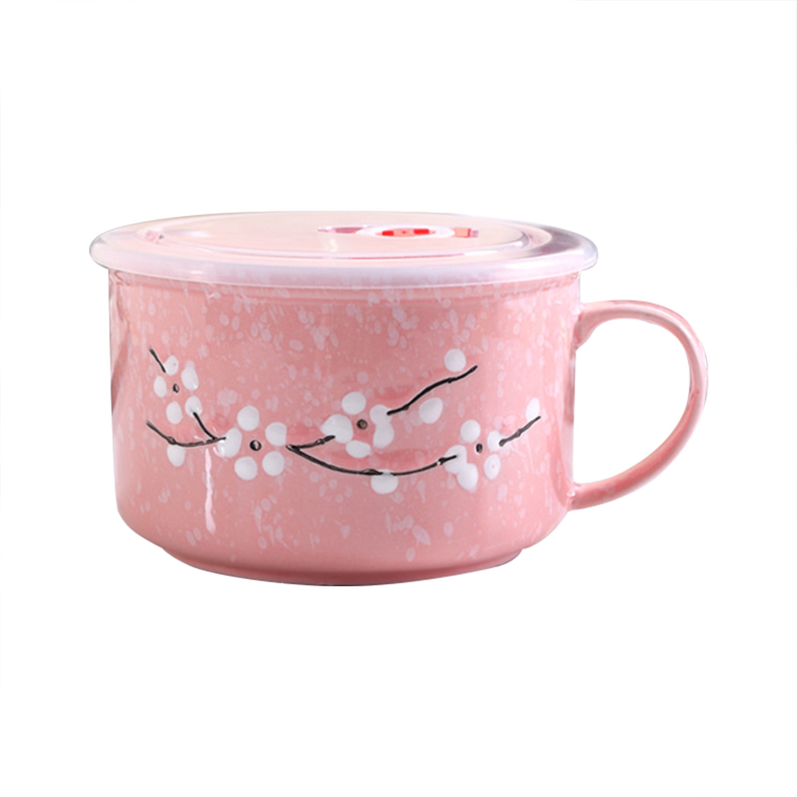 Lunch Box for Women Ceramic Plum Blossom Instant Noodle Bowl with Lid Rice Bowl with Handle Household Student Lunch Box Sealed Soup Bowl Pink, Kitchen Essentials Clearance Sale
