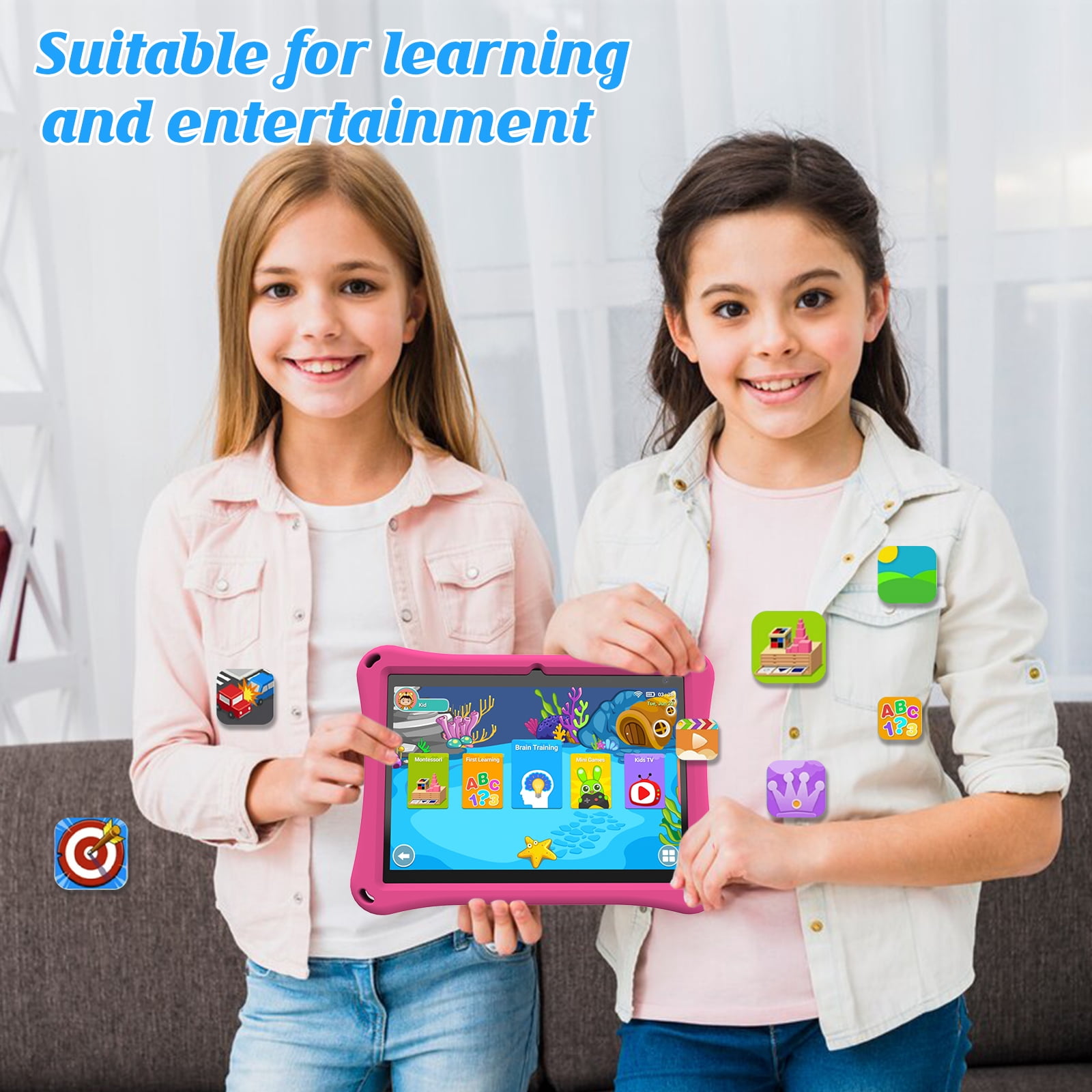 Kids Tablet, 10 inch Android Tablet for Kids, Toddler Tablet with Case, Parental Control, 6000mAh, Quad Core Processor, 2GB RAM 32GB ROM, HD Touch Screen Tablets, Pink