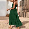 thumbnail image 5 of cllios Summer Dresses for Women Bohemian Spaghetti Strap Smocked Tiered Long Beach Sun Dresses Sleeveless Solid Maxi Dresses for women, 5 of 8