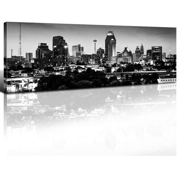 Aaheei San Antonio Skyline Wall Art Black and White City Pictures Bedroom Decor USA Texas Cityscape Poster Prints Canvas Building Skyscraper Panoramic Modern Artwork Office Home Decoration