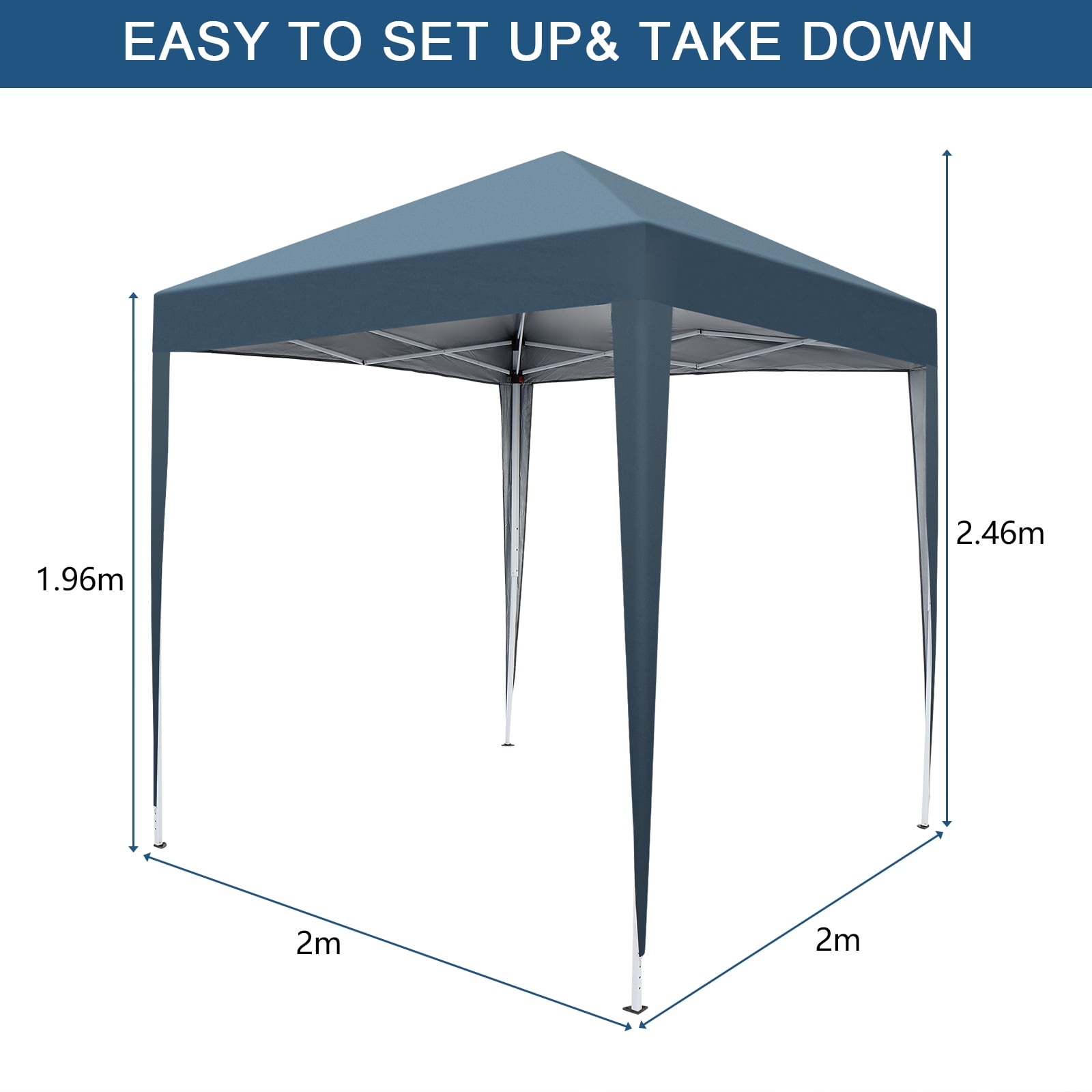 2x2m waterproof right-angle folding tent, outdoor pop-up awning with portable bag, suitable for camping, outdoor activities, stalls, commercial activities. Blue